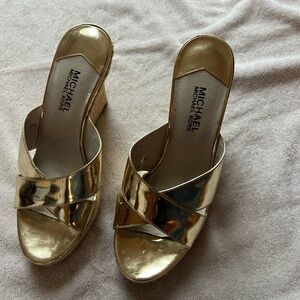 Michael Kors Gold Metallic Espadrille Wedge Sandals | Size 8.5